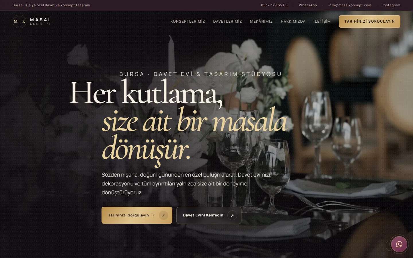 Masal Konsept web sitesi arayüzü